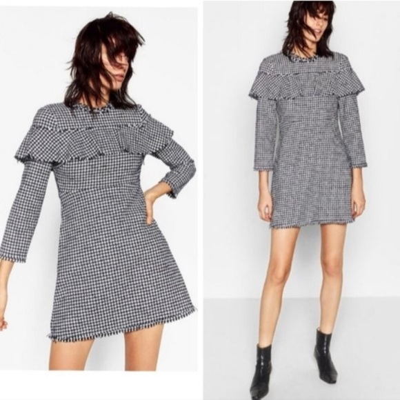 ZARA Woman Houndstooth Flannel Mini Dress - Picture 1 of 10